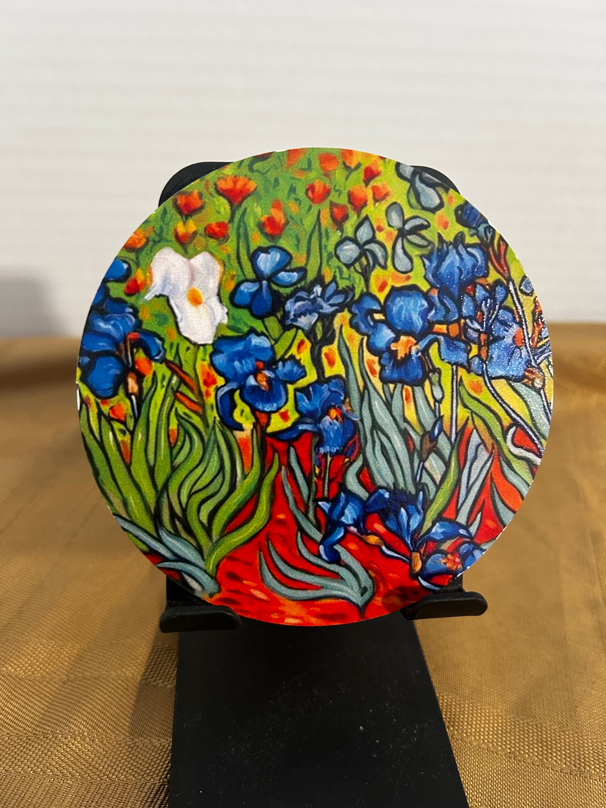 Make a bold statement with these premium coasters ( 8 pack).
High definition image. Vibrant fade resistant colors. Deep blue blossoms, rich green foliage, red ground adds pops of color to any table.
